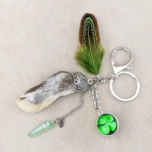 Lucky Rabbits Foot and 4 Leaf Clover Keychain and Talisman Oddity Curiosity gift - Picture 1 of 5