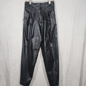 Pantalón SARAH TAYLOR talla 7/8 cuero negro plisado delantero vintage años 80 - Imagen 1 de 12