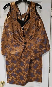 Vintage PARSINEN DESIGN Rare 100% Silk Fabric 1X Blue Gold Tone Dragon Floral - Picture 1 of 19