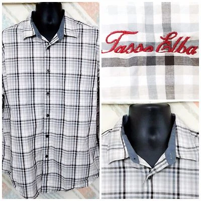 Hombre Tasso Elba XL 17"/17.5" Algodón LS Gris Tostado Marrón Cuadros/A Cuadros K2   Foto 1 de 4