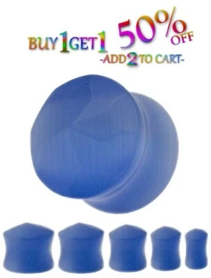 Pair 8g-25mm FACETED BLUE CATS EYE STONE PLUGS Double Flare Gauges 2182 - Image 1 of 2