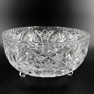 Vintage Brilliant Cut Glass  3 Footed Candy Bowl Clear Crystal Star Pattern 8X4 - Picture 1 of 9