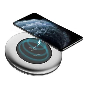 Qi Wireless Charger, 10W Portable Inductive Charging Station, Round Shape Silver - Picture 1 of 7