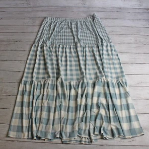 Cato Women's Tiered Gingham Peasant Maxi Skirt Plush 18W 20W 2X Blue Cream - Picture 1 of 5