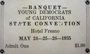 Vintage FDR Young Democrats of California State Convention Banquet Ticket 1935 - Bild 1 von 3