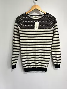 Oasis Beige Glitter Sparkly Striped Fine Knit Jumper Size XS 8 10 - Picture 1 of 6