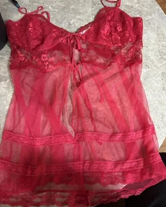 VINTAGE VICTORIA’S SECRET DESSOUS / NACHTHEMD!  GRÖSSE LARGE.  ROT - Bild 1 von 6