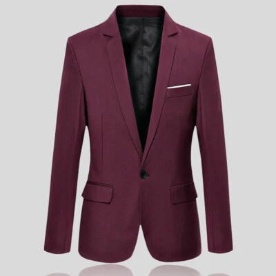 Men's Suit Blazer Jacket Coat Tops Dress Business Work One Button Formal Casual, - Image 1 of 4