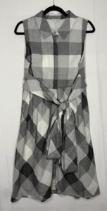 Vestido camisero midi gris sin mangas con botones a cuadros de encaje y malla - Talla L - Imagen 1 de 5