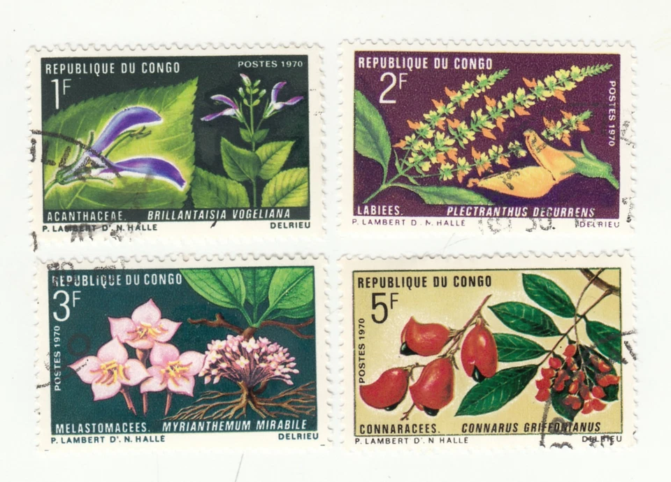 República del Congo 1970. Flores. Brillantaisia vogeliana Sc# 222 - 225. CTO Foto 1 de 1