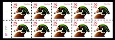 US #2485a 29c Wood Duck NEVER FOLDED BOOKLET PANE P# K11111   [ab - Image 1 of 2
