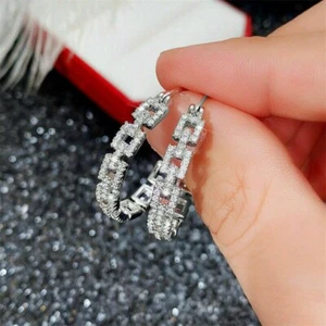 2.00 Ct Round Cut Lab Created Diamond Huggie Hoop Earrings 14k White Gold Finish - Picture 1 of 6
