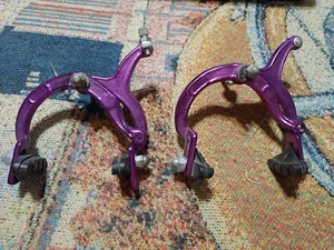 Pinzas de freno delanteras y traseras Lee Chi 1000A vintage cromo púrpura BMX de la vieja escuela - Imagen 1 de 12