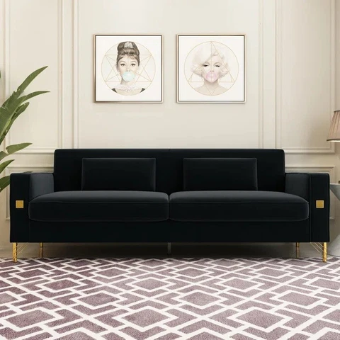 Mercer41 Velvet Upholstered Couch - Black  MSRP $799.99 Cover