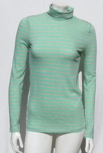 J CREW Women’s Mint Green Beige Stripe Cotton Mock Tee Shirt Top size XS EUC - Picture 1 of 5