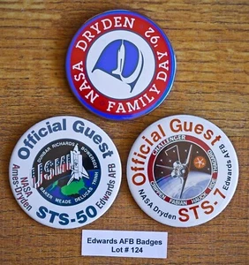 VINTAGE 1980-1990's Edwards AFB NASA 3 PIN BUTTONS Lot#124 STS-7 STS-50 - Picture 1 of 5