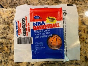 1986 Fleer Basketball NBA Wax Pack Wrapper plus Kaugummi!  Frisch geöffnete Packung!! XLNT - Bild 1 von 1
