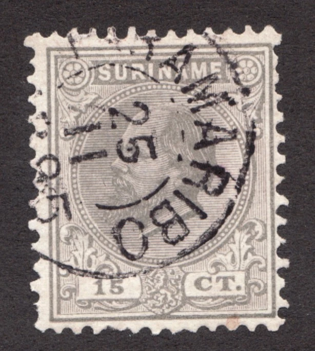 Surinam 1889 Sc# 8 - 15¢ Rey Guillermo III - Sello postal usado Cv$8 Foto 1 de 1