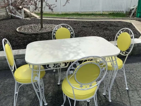 Vtg RARE Mid Century Wrought Iron Patio Sunroom Furniture Set 8 Pc Antarenni NY Cover