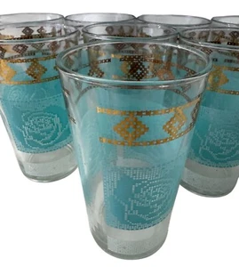 Set of 8 Libby Needlepoint Highball Barware Glasses 10 oz. Rare Find - Picture 1 of 6