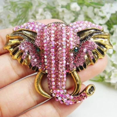 Pink Pretty Elephant Animal Woman's Pendant Brooch Pin Gift Rhinestone Crystal - Image 1 of 4