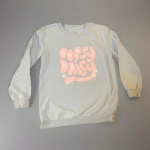 Girls Light Blue Pink Floral Oopsy Daisy Crew Neck Pull Over Sweater L (10/12) - Picture 1 of 3