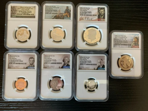 2021 S 7 Coin Silver Proof Set NGC PF70 Early Releases w/Government Packaging Cover