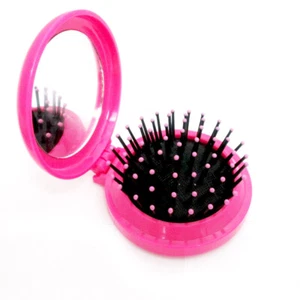 3Pc Mini Folding Hair Brush W/ Mirror Compact Pocket Size Travel Purse Bag Gifts - Picture 1 of 1