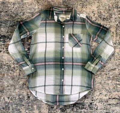 teen girls Mudd long sleeve button front green plaid shirt size S - Image 1 of 4