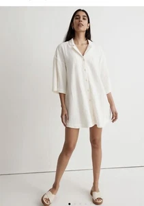 Madewell Crinkle Cotton Cover-Up Mini Shirtdress Ivory Size Medium NEU - Bild 1 von 9