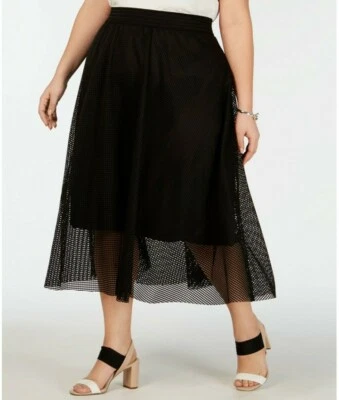 Falda midi de malla Alfani talla grande negra profunda mezcla de limón Foto 1 de 2