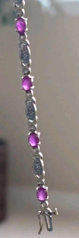 Pulsera Tenis Oro 10kt Natural Rosa/Rojo Granate. Foto 1 de 4