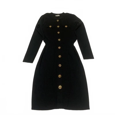 Vestido elástico Moocci Paris para mujer talla S/M negro manga larga botón delantero Foto 1 de 4