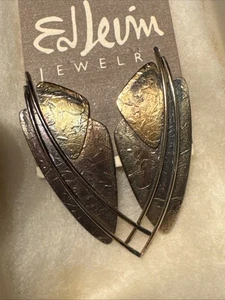 Vintage Ed Levin Ohrringe Sterlingsilber & 14 K Gold Modernist Motiv signiert Neu im Karton - Bild 1 von 9