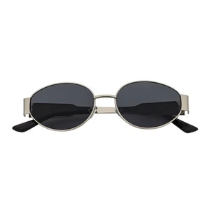 SELINE - Retro Small Metal Round Oval Sunglasses Silver Smoke Tint - Picture 1 of 8