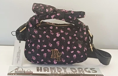 RIVER ISLAND GIRLS Black Floral Quilted Bow Handle Crossbody Bag  BNWT - Image 1 of 4