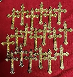 LOT OF 25 Cross GOLD Plated Catholic Jesus Crucifix Pendant 1.8 x1.1" ITALY - Picture 1 of 9