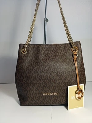 Cartera Michael Kors Jet Set Mediana Marrón Dorado Jaquard PVC Foto 1 de 4