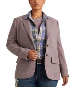 Lauren Ralph Lauren Blazer Womens 14 Purple Herringbone Wool Blend Notch Lapel - Picture 1 of 14