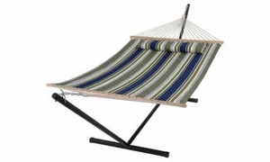 12 FOOT HAMMOCK WITH STAND & SPREADER BARS AND DETACHABLE PILLOW, HEAVY DUTY - Picture 1 of 11