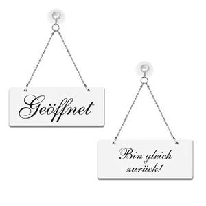 Geöffnet / Bin gleich zurück! - Wendeschild mit Kette,Saugnapfhaken,ver. Farben - Bild 1 von 10