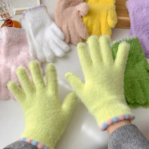 Winter Plush Gloves Fluffy Five Finger Glove Soft Touch Screen Gloves Mitten - Picture 1 of 29