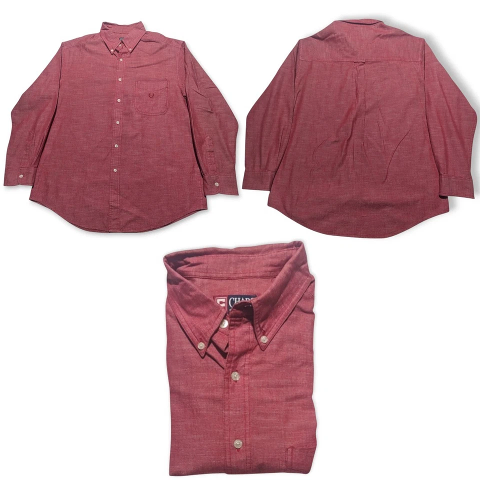 Chaps Ralph Lauren Shirt Mens L Button Down Heather Red Denim Chambray EUC - Image 1 of 4
