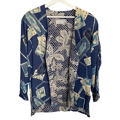 Blazer Platinum by Dorothy Schoelen Vintage Envuelto Botón Frontal Azul Talla L Foto 1 de 4