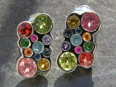 Solo su ordinazione, orecchini in argento 925, zaffiro, rubino, peridoto - Immagine 1 di 4