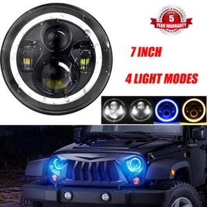 DOT 7'' Round LED Headlight Halo DRL Turn Signal Hi-Lo Beam 6012 6014 6015 6016 - Picture 1 of 7