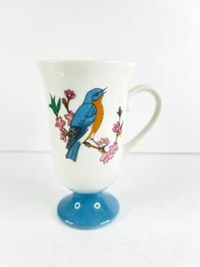 Vintage Porzellan blau Vogel Sockel Fred Roberts Kaffeebecher Tasse gestempelt Japan MCM - Bild 1 von 8