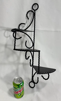 Vintage Black Twisted Metal 3-TIER Spiral Staircase Shelf - hanging wall display - Image 1 of 4