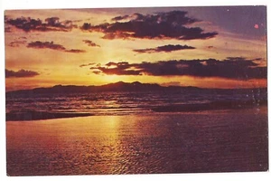 SUNSET OVER GREAT SALT LAKE City Utah Postcard UT Golden Mirror Surface 1963 - Picture 1 of 2