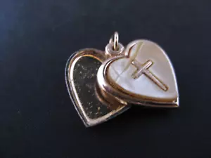 Vintage heart locket with cross on pearlized panel pendant photo - Picture 1 of 5